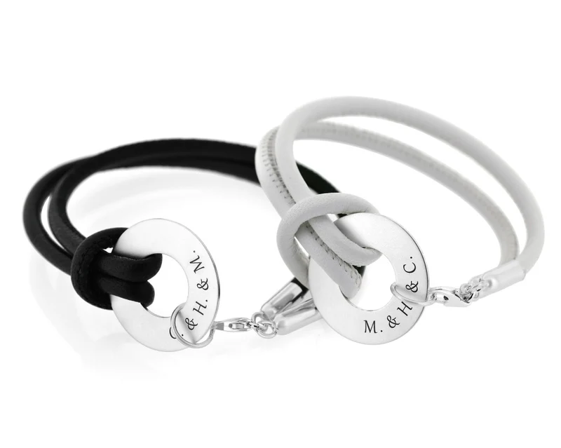 2er SET LEDERARMBÄNDER, NAMENSARMBÄNDER MIT GRAVUR, PARTNERSCHMUCK