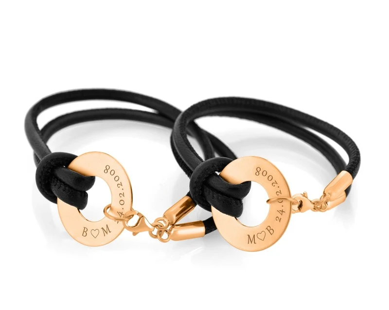 PÄRCHEN SCHMUCK ZWEI ARMBÄNDER PERSONALISIERTER SCHMUCK LEDERARMBÄNDER DAMEN