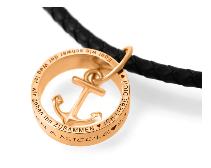 RING KETTE MIT ANKER RING HALSKETTE MIT GRAVUR KAUTSCHUK KETTE MIT ANHÄNGER DAMEN