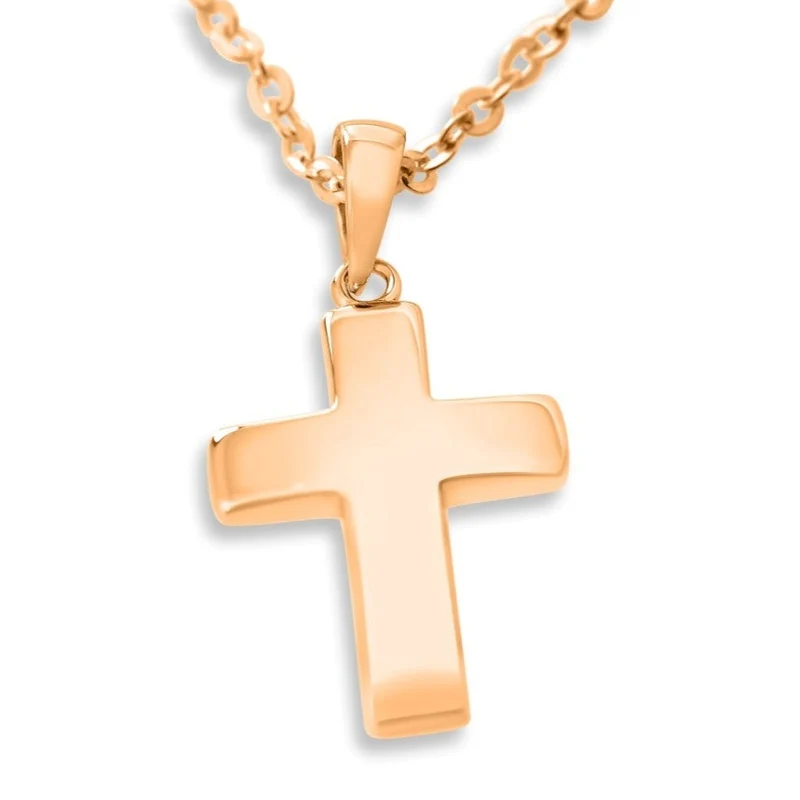 KETTE MIT KREUZ 925 SILBER ROSÉ VERGOLDET, KREUZKETTE TAUFE MÄDCHEN GESCHENK