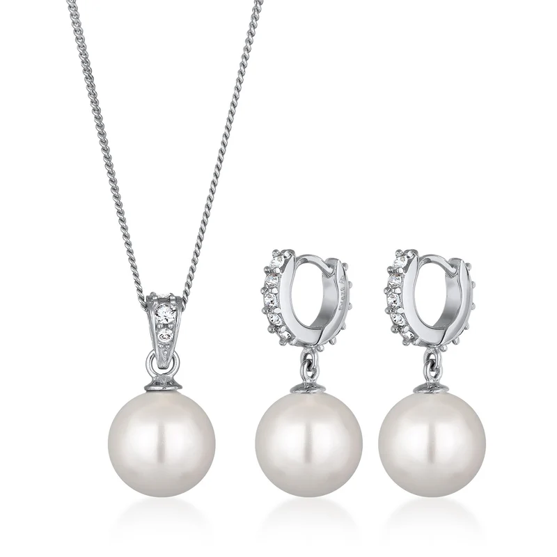 Schmuckset | Muschelkernperlen & Glas Kristalle (Weiß)
