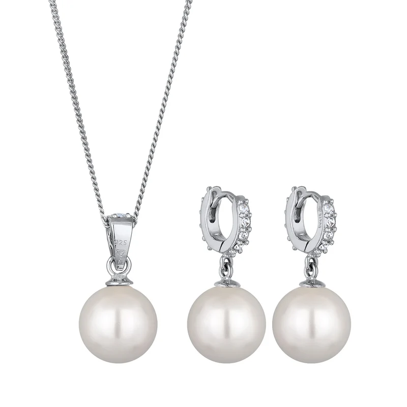 Schmuckset | Muschelkernperlen & Glas Kristalle (Weiß)