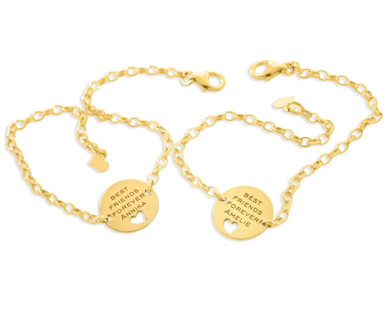 2er SET ARMBÄNDER VERGOLDET, PARTNERARMBÄNDER, SCHMUCK MIT GRAVUR