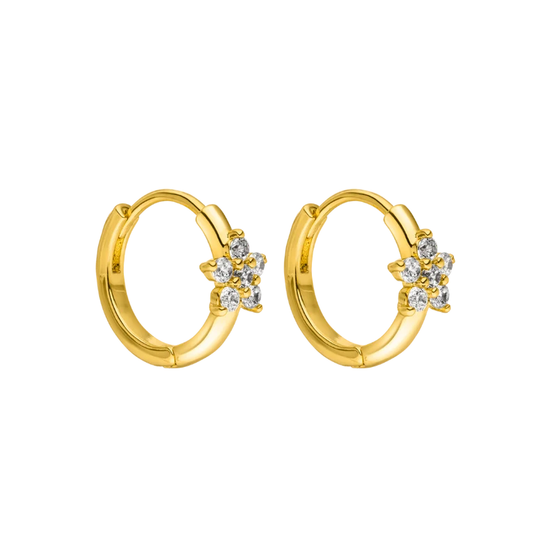Simple Flower Huggie Ohrringe 18K Vergoldet