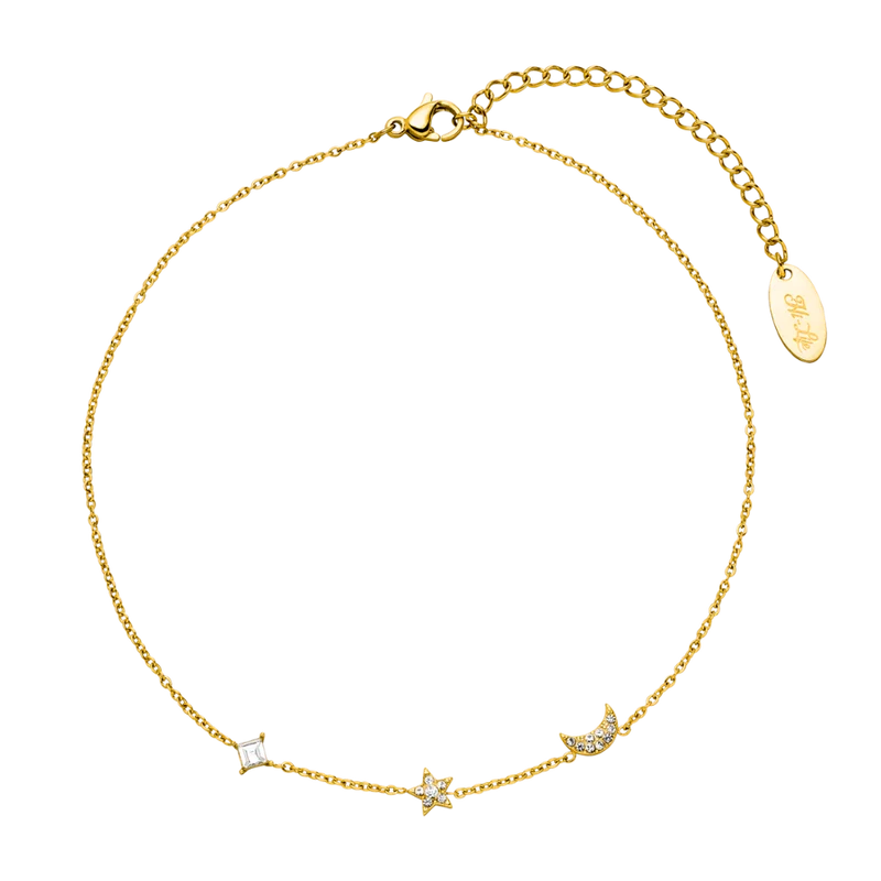 Moon & Star Anklet 14K Vergoldet