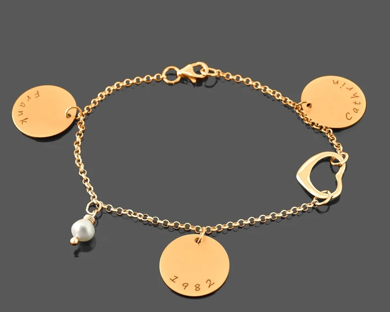 ROSÉGOLD ARMBAND, SCHMUCK MIT GRAVUR, NAMENSARMBAND ROSÉ
