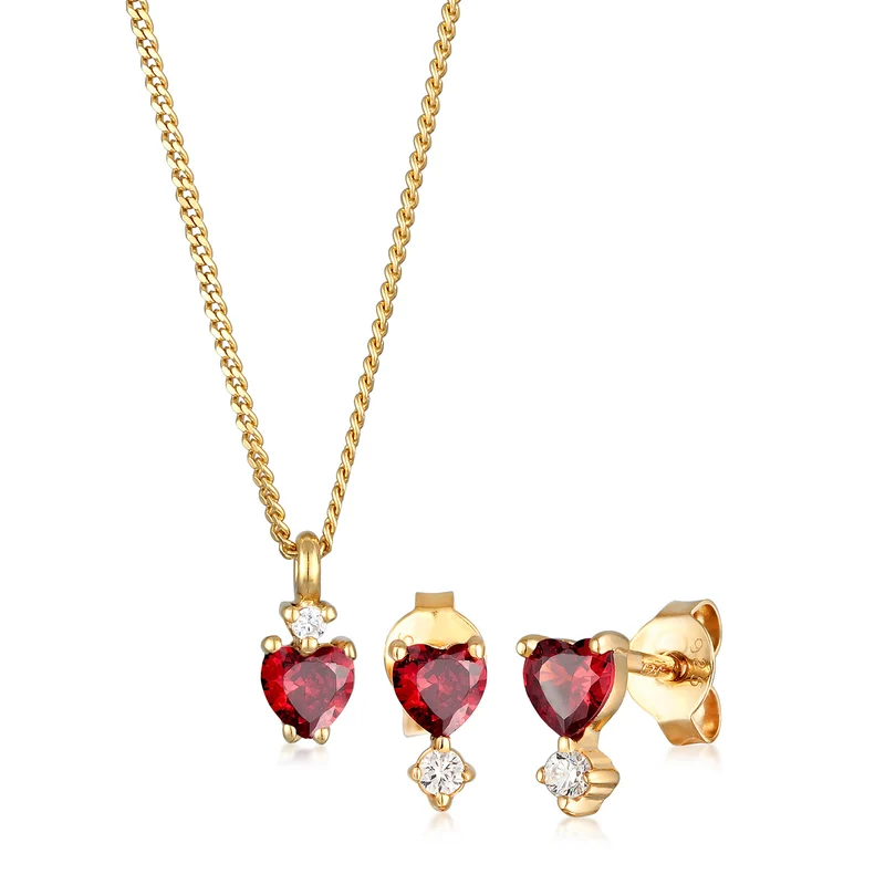 Schmuckset Herz | Zirkonia (Rot)