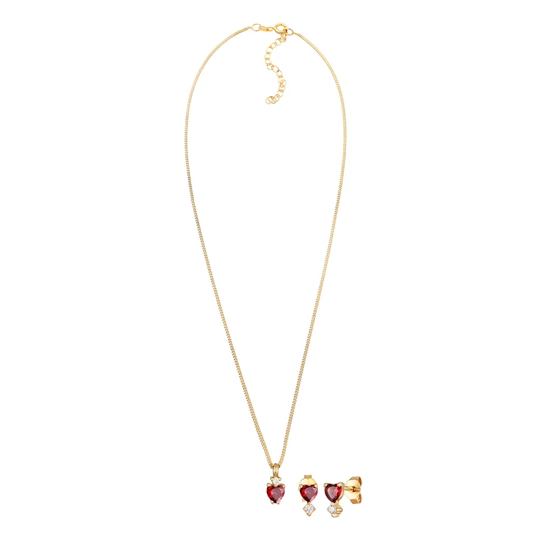 Schmuckset Herz | Zirkonia (Rot)