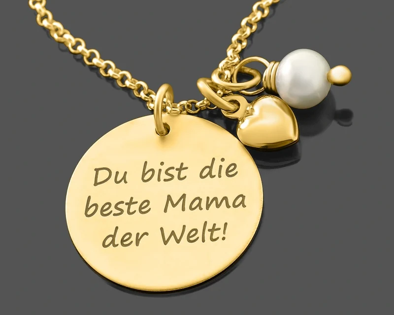 DAMEN KETTE MIT WUNSCHTEXT GOLDSCHMUCK PERSONALSIERT GESCEHENK MAMA OMA SCHMUCK