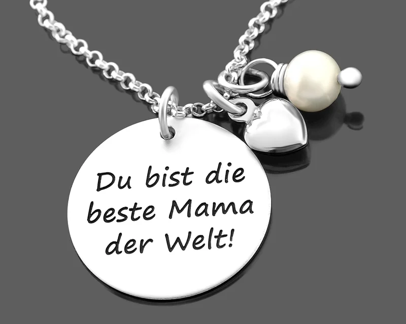 KETTE GESCHENK MAMA HALSKETTE GRAVUR GESCHENK MUTTERTAG SILBERSCHMUCK DAMEN
