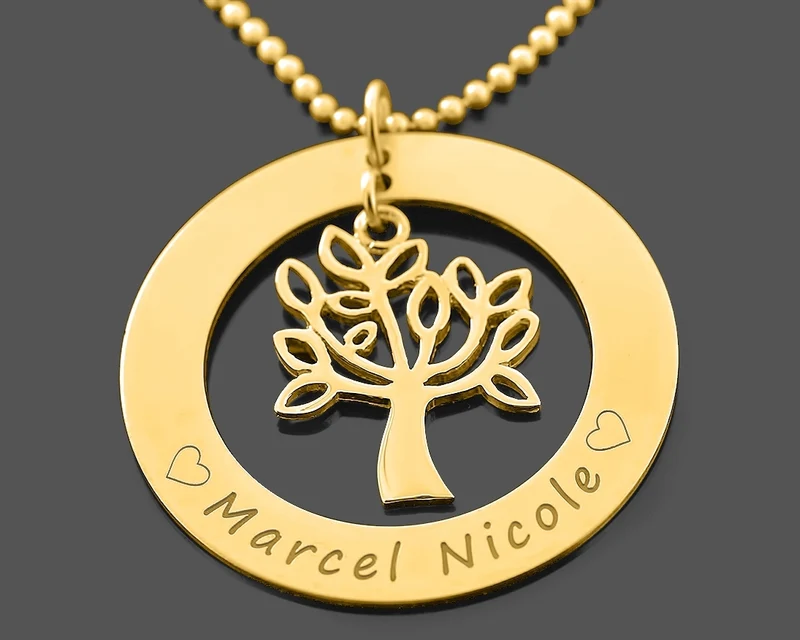 FAMILIENKETTE MIT NAMEN GESCHENK ZUR GEBURT TAUFE GOLD HALSKETTE DAMEN GRAVUR