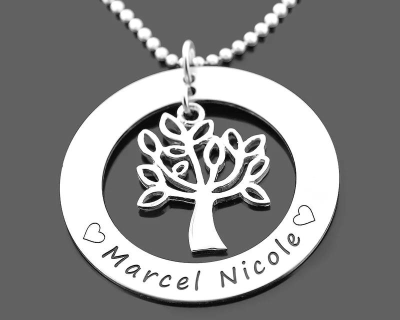 LEBENSBAUM KETTE MIT NAMEN 925 SILBER NAMENSKETTE DAMEN SILBERSCHMUCK MIT GRAVUR