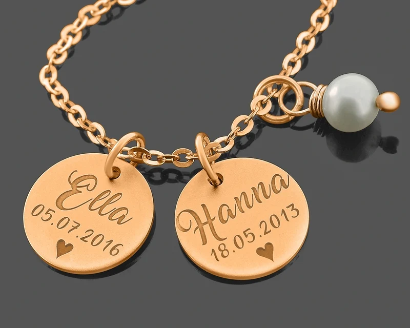 KETTE MIT GRAVUR ANHÄNGER DAMEN NAMENSKETTE 925 SILBER ROSÉGOLD PERLE HALSKETTE