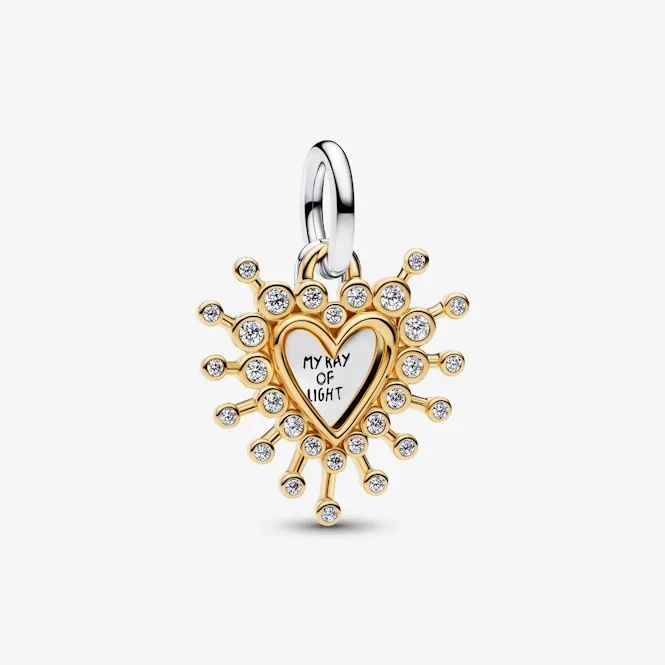 Gold Radiant Heart Double Dangle Charms