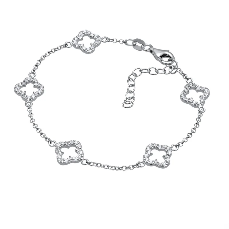 Armband Kleeblatt | Zirkonia (Weiß)