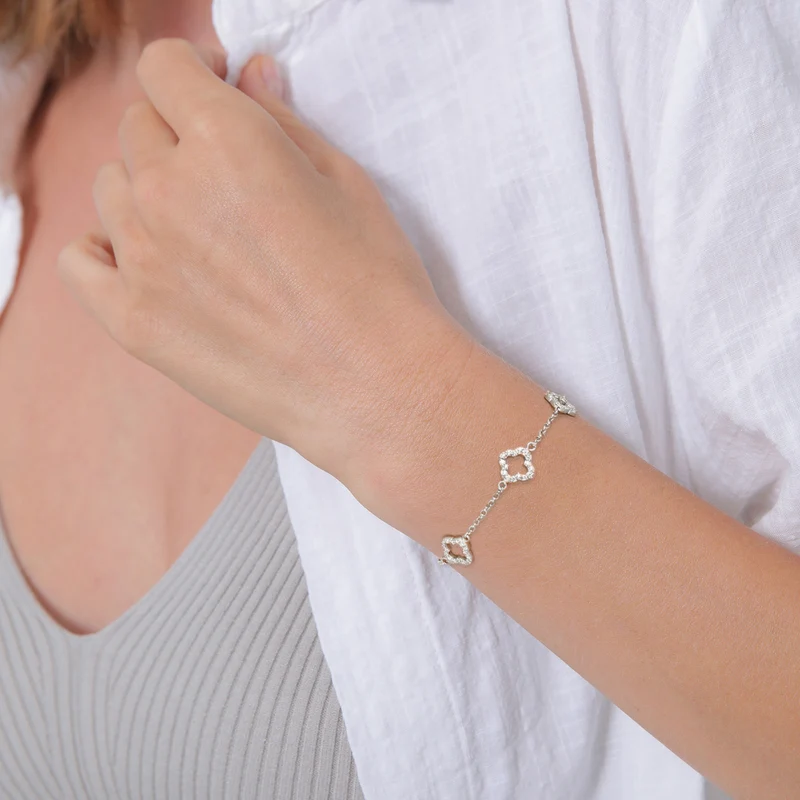 Armband Kleeblatt | Zirkonia (Weiß)