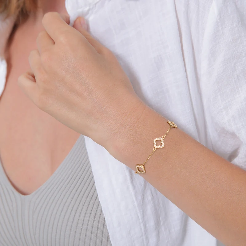 Pavé Clover Ohrstecker & Armband Schmuck Set