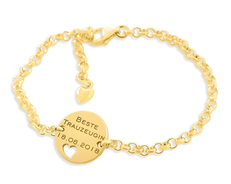 GESCHENK ZUR HOCHZEIT FÜR DIE TRAUZEUGIN SCHMUCK GOLD ARMBAND MIT WUNSCHGRAVUR