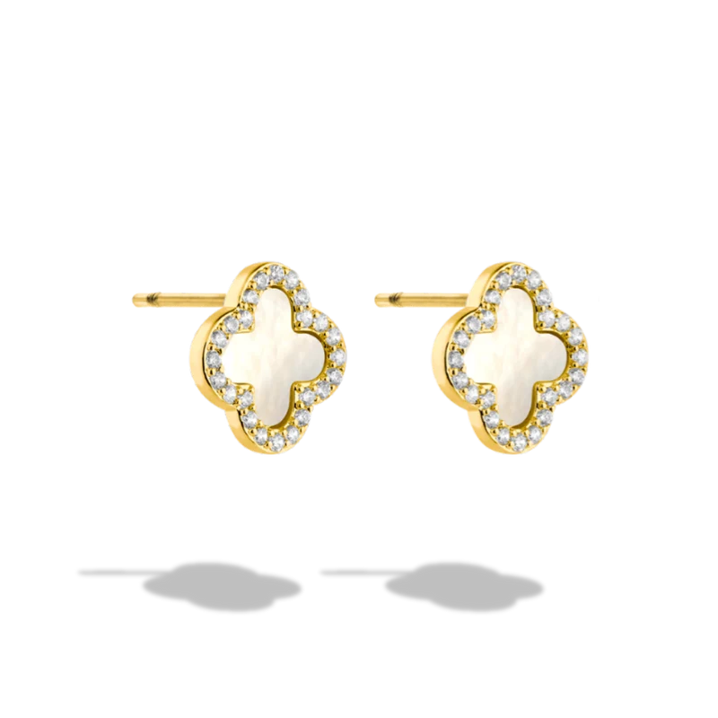 Pave Perlmutt Lucky Leaf Ohrstecker 14K Vergoldet
