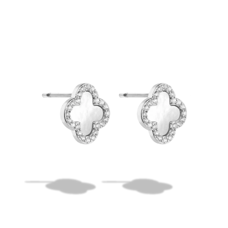 Pave Perlmutt Lucky Leaf Ohrstecker 14K Vergoldet