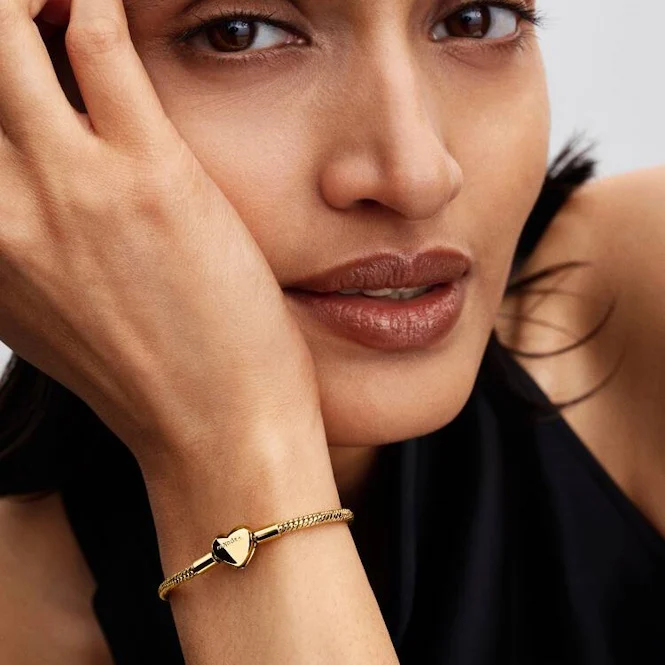 Gold Heart Clasp Faceted Snake Chain Bracelet, 18cm
