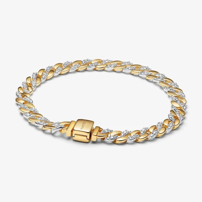 Two-Tone Pave Cuban Chain Bracelet, 16cm