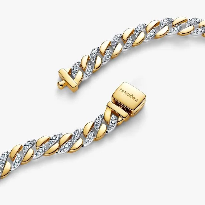 Two-Tone Pave Cuban Chain Bracelet, 16cm