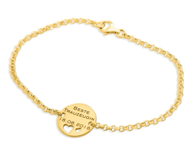 ARMBAND VERGOLDET, HERZARMBAND MIT GRAVUR, HOCHZEITSGESCHENK