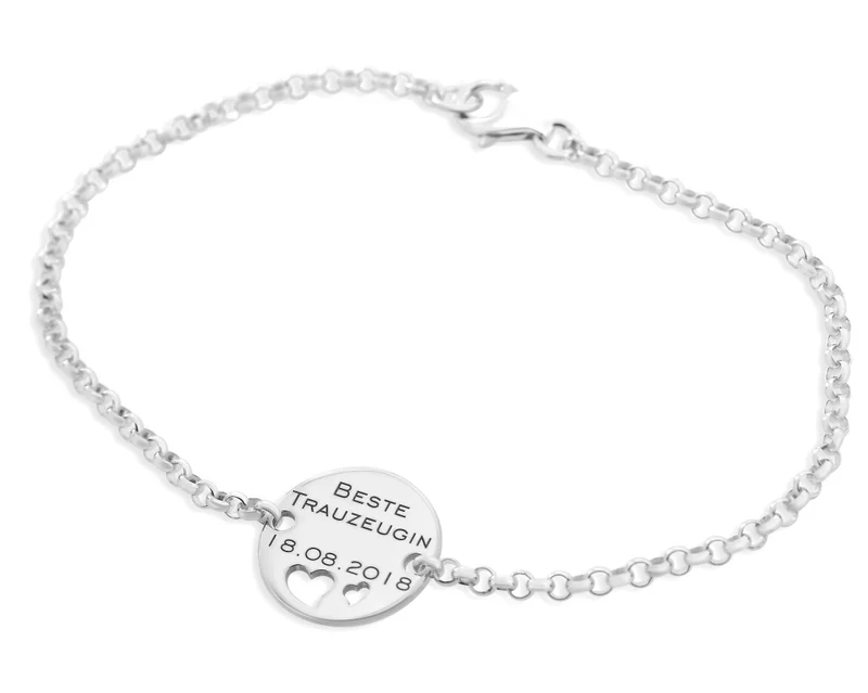 SILBERARMBAND MIT GRAVUR HERZ GESCHENK FÜR TRAUZEUGEN