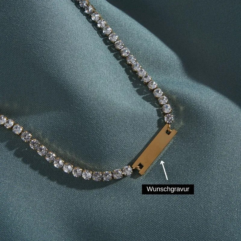 Tennis Gravur Kette 14K Vergoldet