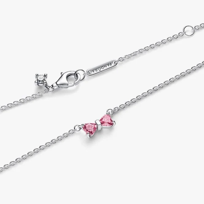 Pink Bow Pendant Necklace, 45cm
