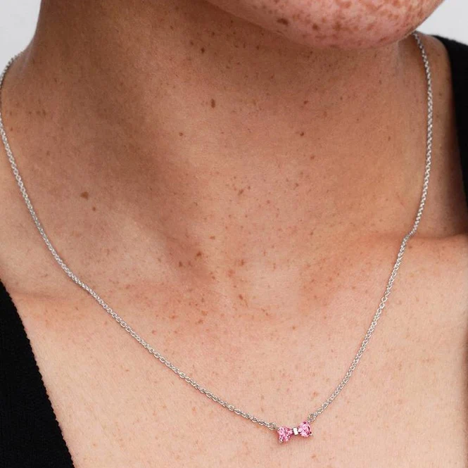 Pink Bow Pendant Necklace, 45cm