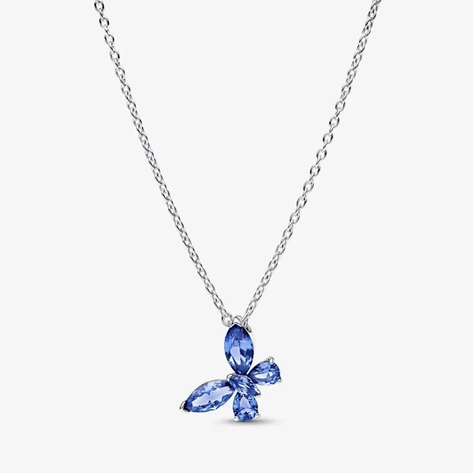 Cornflower Blue Butterfly Pendant Necklace, 45cm