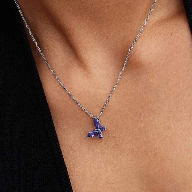 Cornflower Blue Butterfly Pendant Necklace, 45cm