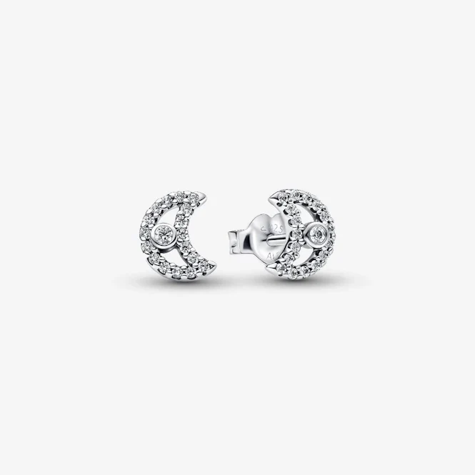 Sparkling Crescent Moon Stud Earrings
