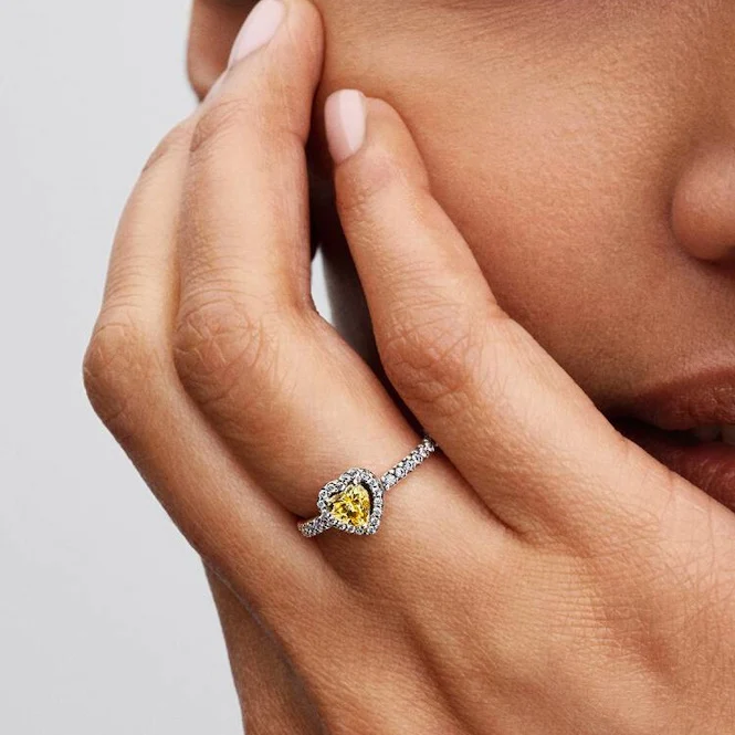 Elevated Yellow Heart Ring, Size 58