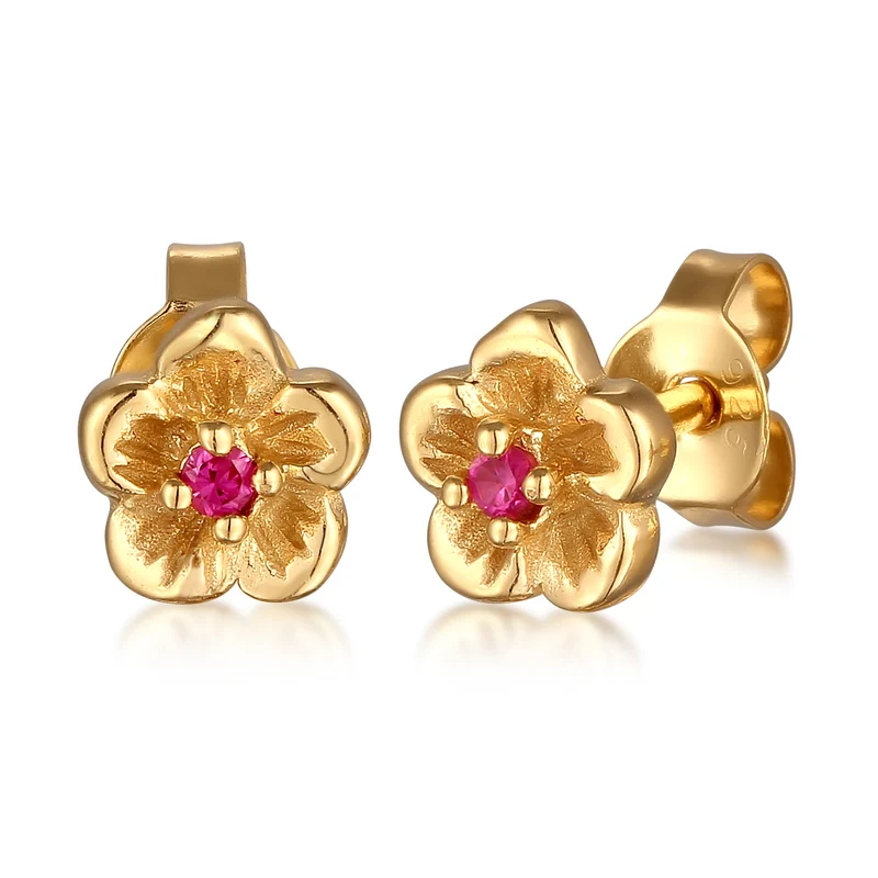 Ohrstecker Blume | Synthetischer Rubin