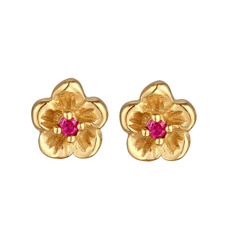 Ohrstecker Blume | Synthetischer Rubin