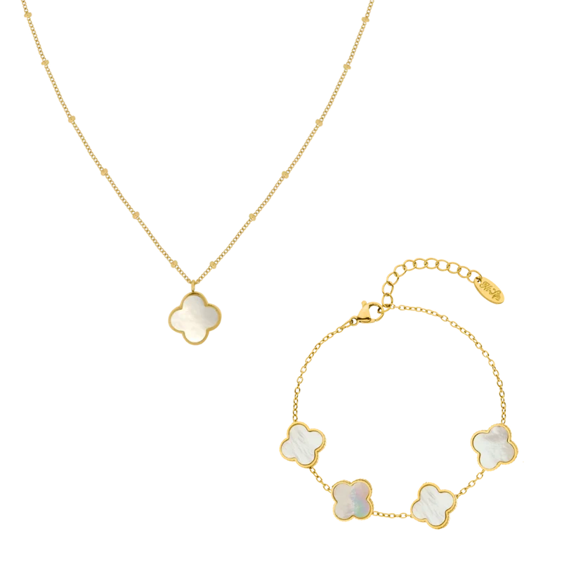 Perlmutt Lucky Leaf Set 14K Vergoldet