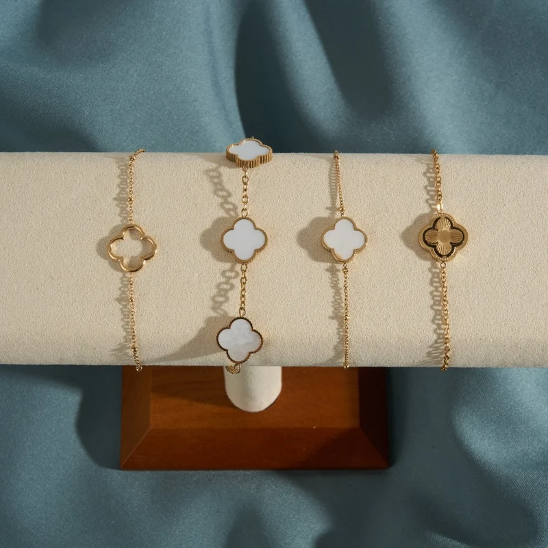 Perlmutt Lucky Leaf Set 14K Vergoldet