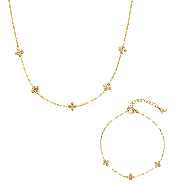 Pave Flower Set 14K Vergoldet
