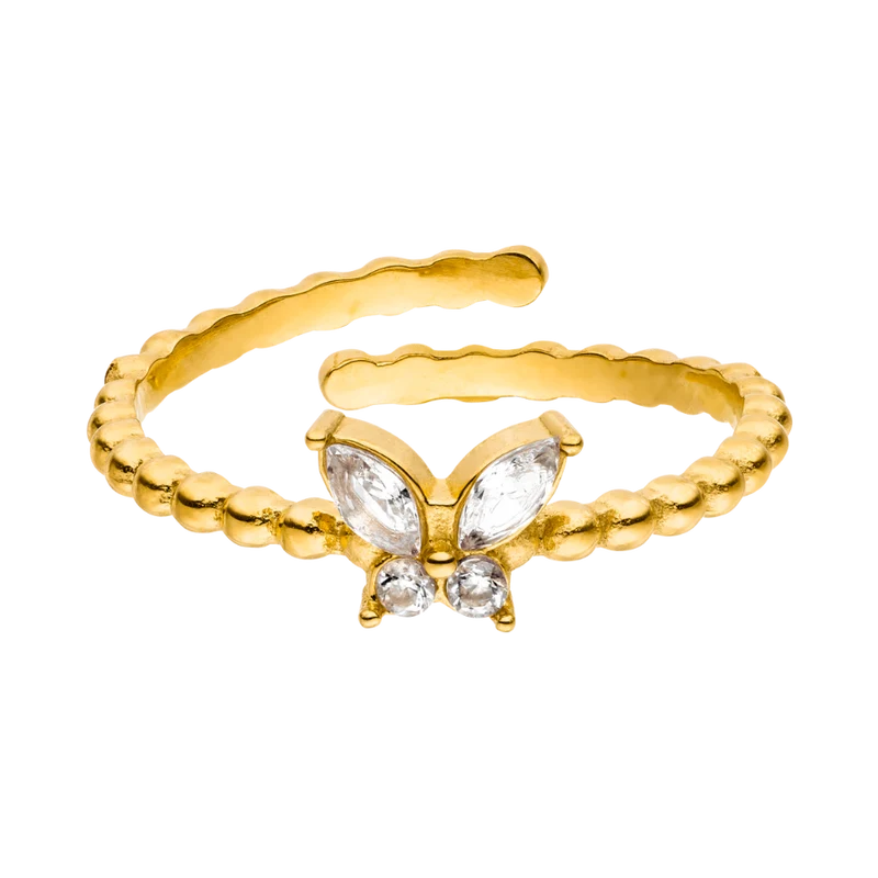 Butterfly Ball Ring 14K Vergoldet
