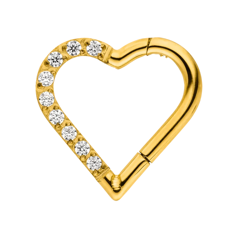 Heart Shape Crystal Clicker Piercing 18K Vergoldet