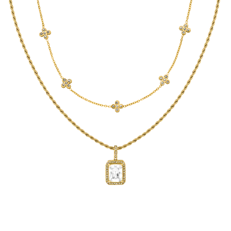 Pave Flower Elegance Set 14K Vergoldet