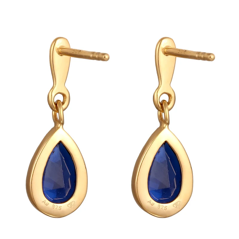 Ohrstecker Tropfen | synthetischer Saphir (Blau)