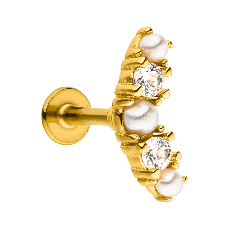 Crystal & Pearls Labret Piercing 18K Vergoldet
