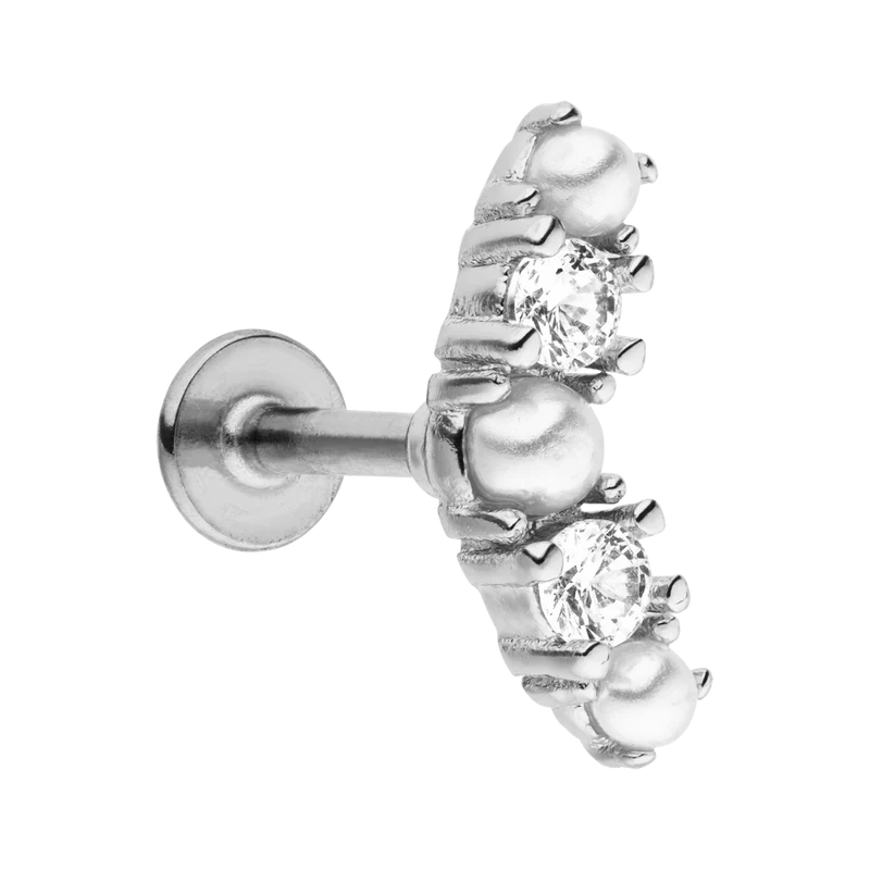 Crystal & Pearls Labret Piercing 18K Vergoldet