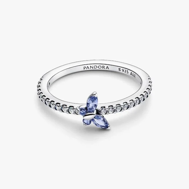 Sparkling Cornflower Blue Butterfly Ring, Size 52