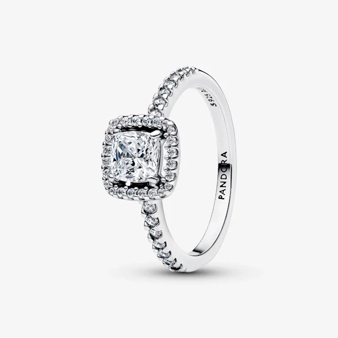 Sparkling Square Halo Ring, Size 56