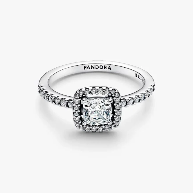 Sparkling Square Halo Ring, Size 56